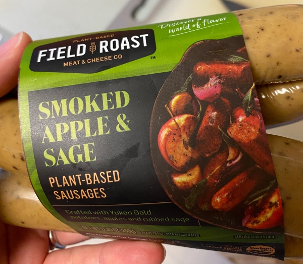 package of Field Roast brand smoked apple & sage plant-based sausages